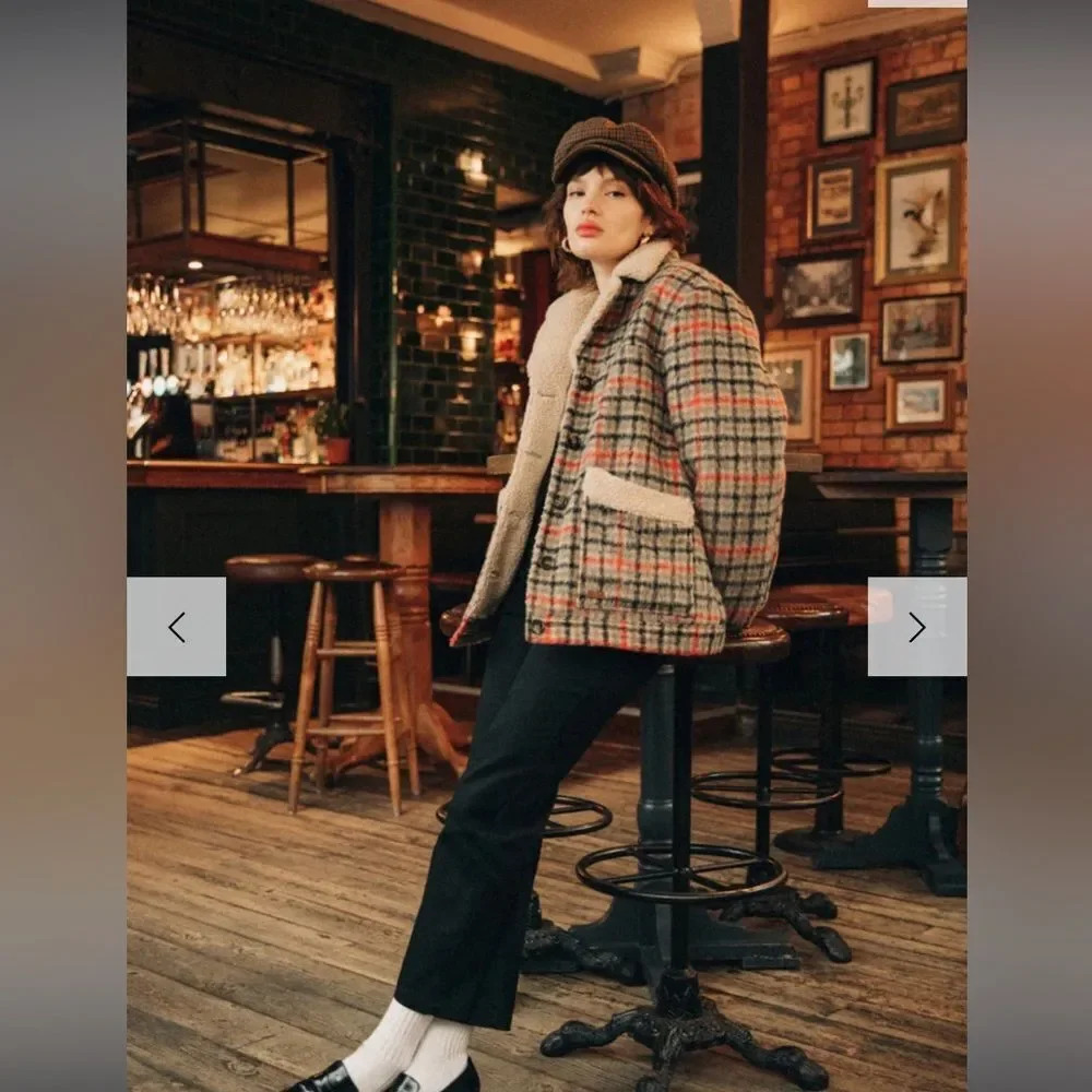 BRIXTON Nouvelle Sherpa Wool Blend plaid coat NWOT fall preppy chic academia 90s